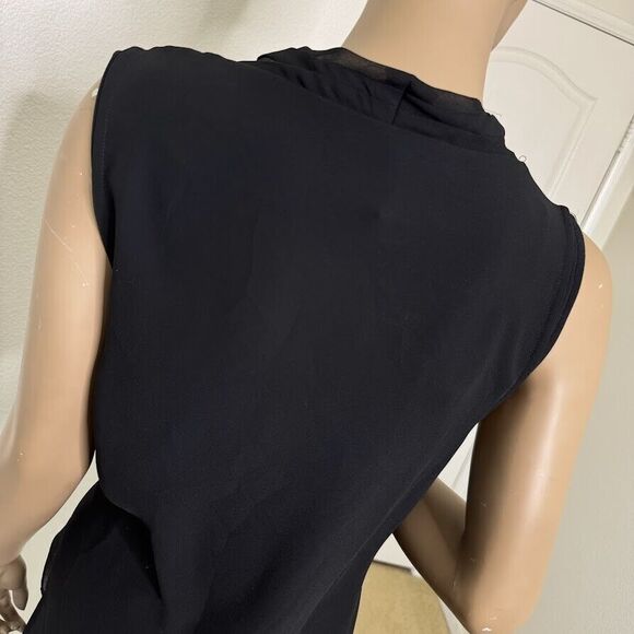 Robert Rodriguez Dress Medium Black Wrap Midi V-Neck Sleeveless Chiffon Overlay - Picture 9 of 15